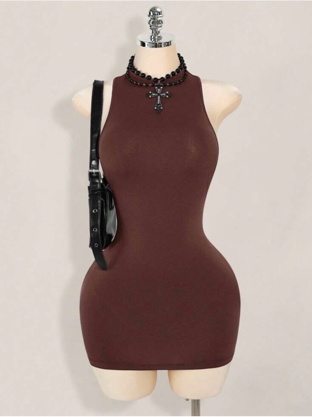Sleeveless Bodycon Mini Dress in Rich Brown
